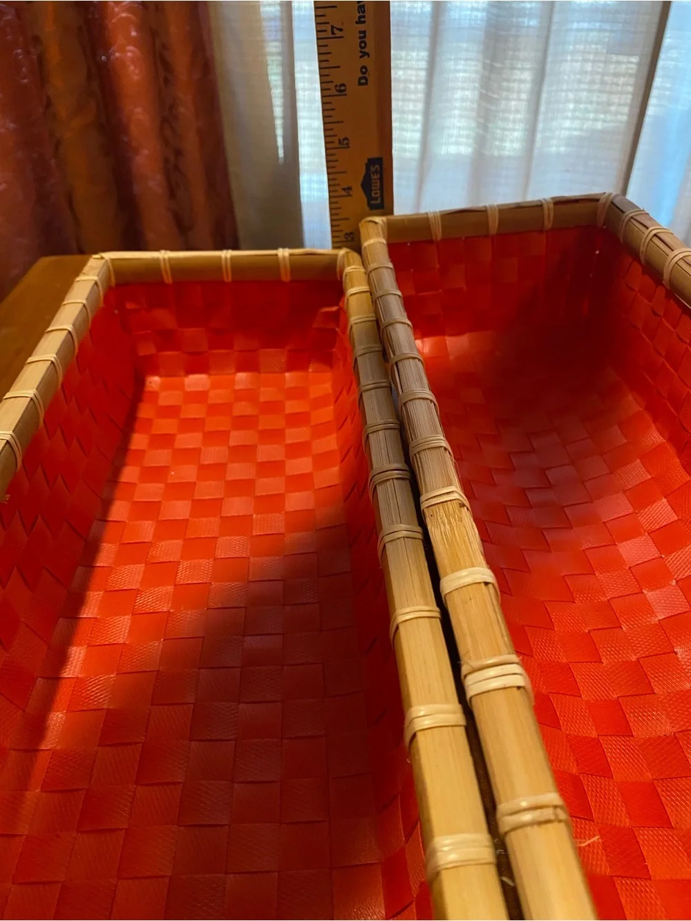 Red Woven Basket/Tray Set - Natural Bamboo Rim